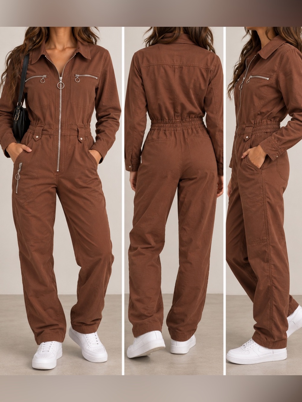 Orfeo Paris Brown Cotton Utility Jumpsuit Boiler Suit Size S